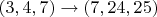 $(3,4,7)\rightarrow(7,24,25)$