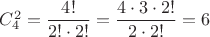 $C_4^2=\dfrac{4!}{2!\cdot 2!}=\dfrac{ 4\cdot 3\cdot 2!}{2\cdot 2!}=6$