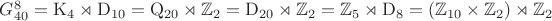 $G_{40}^8=\mathrm{K}_4\rtimes\mathrm{D}_{10}=\mathrm{Q}_{20}\rtimes\mathbb{Z}_2=\mathrm{D}_{20}\rtimes\mathbb{Z}_2=\mathbb{Z}_5\rtimes\mathrm{D}_8=(\mathbb{Z}_{10}\times\mathbb{Z}_2)\rtimes\mathbb{Z}_2$