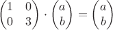 $$\begin{pmatrix}
1&0 \\
0& 3\\
\end{pmatrix}\cdot \begin{pmatrix}
a \\
b\\
\end{pmatrix}=\begin{pmatrix}
a\\
b\\
\end{pmatrix}$$
