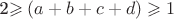 2\geqslant(a+b+c+d)\geqslant1