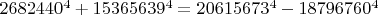 $2682440^4+15365639^4=20615673^4-18796760^4$