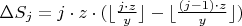 $\Delta S_j= j\cdot z\cdot(\lfloor\frac{j\cdot z}{y} \rfloor- \lfloor\frac{(j-1)\cdot z}{y} \rfloor) $