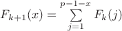 $F_{k+1}(x)=\sum\limits_{j=1}^{p-1-x} F_k(j)$