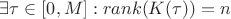 $\exists \tau \in [0,M]: rank(K(\tau)) = n$