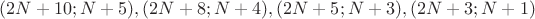 $(2N+10; N+5), (2N+8; N+4), (2N+5; N+3), (2N+3; N+1) $