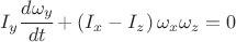 $I_y\cfrac{d\omega_y}{dt} + \left(I_x - I_z\right)\omega_x \omega_z = 0$
