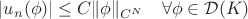 $|u_n(\phi)|\le C \|\phi\|_{C^N} \quad \forall \phi\in \mathcal{D}(K)$