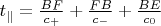 $ t_{\parallel}=\frac{BF}{c_+}+\frac{FB}{c_-}+\frac{BE}{c_0}$