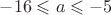 $-16 \leqslant a \leqslant -5$