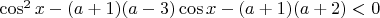 $\cos^2{x}-(a+1)(a-3)\cos{x}-(a+1)(a+2)<0$