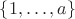 $\{ 1, \ldots, a \}$