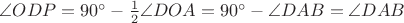 $\angle ODP=90^{\circ}-\frac12\angle DOA=90^{\circ}-\angle DAB=\angle DAB$ $\angle ODP=90^{\circ}-\frac12\angle DOA=90^{\circ}-\angle DAB=\angle DAB$