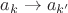 $a_{k} \to a_{k'}$