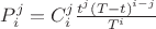 $P_i^j=C_i^j\frac{t^j(T-t)^{i-j}}{T^i}$