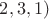 $2,3,1)$