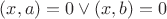 $(x, a) = 0\vee (x, b) = 0$