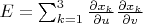 $E=\sum_{k=1}^3\frac{\partial x_k}{\partial u}\frac{\partial x_k}{\partial v}$