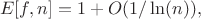 $$E[f,n]=1+O(1/\ln(n)),$$