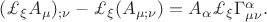 $(\pounds_{\xi}A_{\mu})_{;\nu}-\pounds_{\xi}(A_{\mu ;\nu})=A_{\alpha}\pounds_{\xi}\Gamma^{\alpha}_{\mu\nu}.$