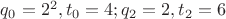 $q_0 = 2^2, t_0 = 4; q_2 = 2, t_2 = 6$ $q_0 = 2^2, t_0 = 4; q_2 = 2, t_2 = 6$