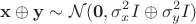 $$\mathbf x \oplus \mathbf y \sim \mathcal N(\mathbf 0, \sigma _x^2I \oplus \sigma _y^2I) $$