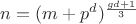 $n=(m+p^d)^{\frac { gd+1}{3}}$