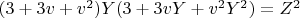 $(3 + 3 v + v^2) Y (3 + 3 v Y + v^2 Y^2)=Z^2$