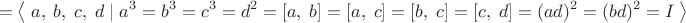 $$=\left\langle\;a,\;b,\;c,\;d\;|\;a^3=b^3=c^3=d^2=[a,\;b]=[a,\;c]=[b,\;c]=[c,\;d]=(ad)^2=(bd)^2=I\;\right\rangle$$
