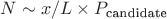 $ N \sim x/L \times P_{\text{candidate}} $ $ N \sim x/L \times P_{\text{candidate}} $