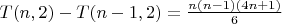 $T(n,2)-T(n-1,2)=\frac{n(n-1)(4n+1)}{6}$