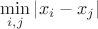 $\min\limits_{i,j}\left\lvert 
x_i - x_j \right\rvert$
