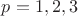 $p=1, 2, 3$