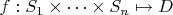 $f: S_1 \times \dots \times S_n \mapsto D$
