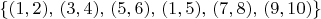 $\{(1,2),\,(3,4),\,(5,6),\,(1,5),\,(7,8),\,(9,10)\}$