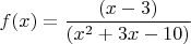 $$f(x) = \frac{(x-3)}{(x^2+3x-10)}$