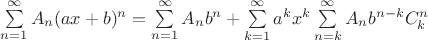 $\sum\limits_{n=1}^{\infty}A_n(ax+b)^n=\sum\limits_{n=1}^{\infty}A_nb^n+\sum\limits_{k=1}^{\infty}a^kx^k\sum\limits_{n=k}^{\infty}A_nb^{n-k}C_k^{n}$