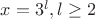 $x=3^l, l\ge 2$