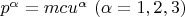 $p^\alpha = mcu^\alpha\ (\alpha=1,2,3)$