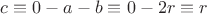 $c\equiv 0-a-b\equiv 0-2r\equiv r$