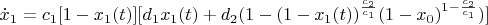 $$\dot x_1 = c_1 [1-x_1(t)][d_1 x_1(t)+d_2(1-(1-x_1(t))^{\frac{c_2}{c_1}} (1-x_0)^{1-\frac{c_2}{c_1}})]$$