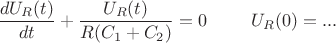 $\dfrac{dU_R(t)}{dt}+\dfrac{U_R(t)}{R(C_1+C_2)}=0\,\;\quad\quad U_R(0)=...$