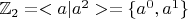 $\mathbb Z_2 = <a | a^2> = \{a^0, a^1\}$