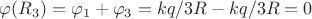 $\varphi (R_3) = \varphi_1 + \varphi_3 = kq/3R - kq/3R = 0$