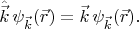 $$\hat {\vec{k}} \, \psi_{\vec{k}}(\vec{r}) = \vec{k} \, \psi_{\vec{k}}(\vec{r}). $$
