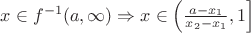 $x\in f^{-1}(a,\infty) \Rightarrow x\in \left(\frac{a-x_1}{x_2-x_1},1\right]$