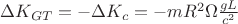 $\Delta K_{GT} =-\Delta K_c=-mR^2\Omega\frac{gL}{c^2}$