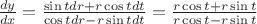 $\frac{dy}{dx}=\frac{\sin t dr+r\cos t dt}{\cos t dr - r\sin t dt}=\frac{r\cos t +r\sin t}{r\cos t -r\sin t}$