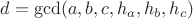 $d=\gcd(a,b,c,h_a,h_b,h_c)$