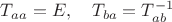 $T_{aa}=E,\quad T_{ba}=T_{ab}^{-1}$ $T_{aa}=E,\quad T_{ba}=T_{ab}^{-1}$